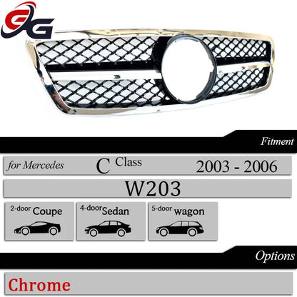 Car Grille Black GT Front Bumper Grill for 2000-2006 Mercedes C Class Saloon W203 Tourer S203 C180 C200 C230 C240 C280 C320 C350