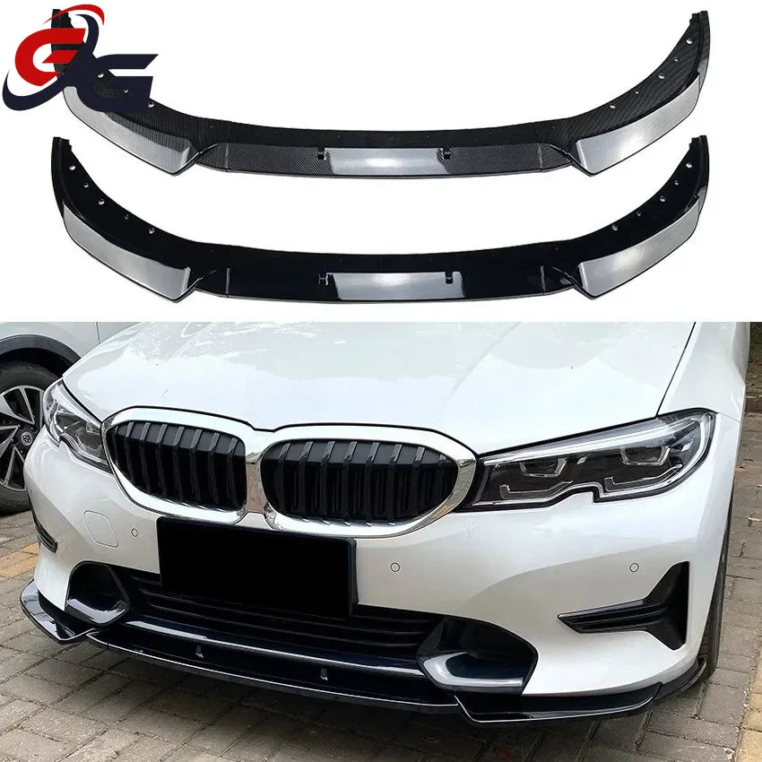 Car Front Bumper Lip Spoiler for BMW 3 Series G20 G21 320i 325i 2019 - 2022 Carbon Look & Black Diffuser Guard Body Kit Cover