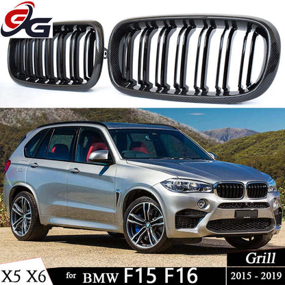 Car Carbon Fiber Front Kidney Racing Grilles for BMW 2014 - 2018 X5 X5M F15 F85 2015 - 2019 X6 X6 F16 F86 Bumper Grill GT grille