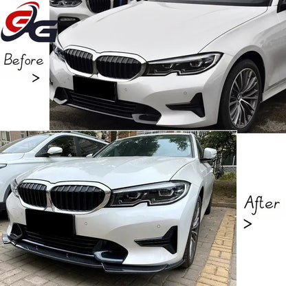 Car Front Bumper Lip Spoiler for BMW 3 Series G20 G21 320i 325i 2019 - 2022 Carbon Look & Black Diffuser Guard Body Kit Cover