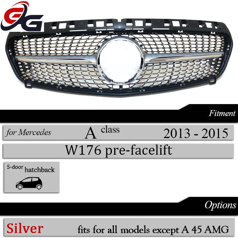 W176  Front Bumper Racing Grille Diamond for Mercedes Benz A Class Pre-facelift W176 2013 - 2015 A180 A200 A220 A250 Car Grills