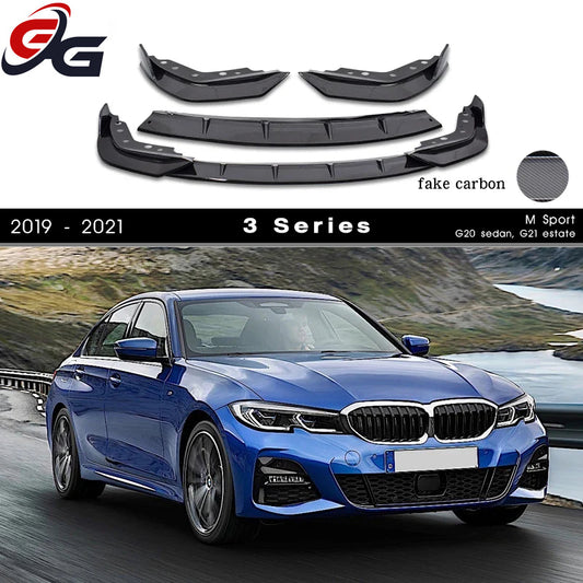 Carbon Fiber Printing Plastic Front Bumper Lip Spoiler for 2019 - 2021 BMW 3 Series G20 G21 M Sport 325i 330i 335i M340i