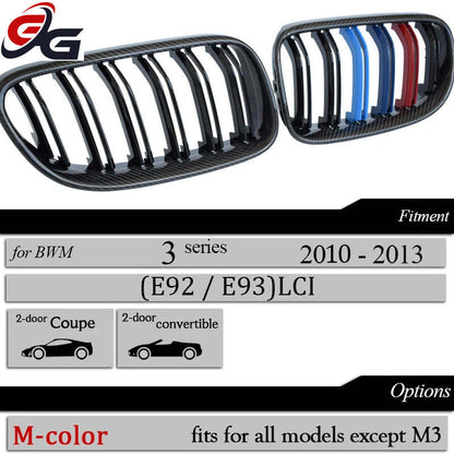 Front Kidney Bumper Grill Carbon Fiber Trimmed Grille for 2010 - 2013 BMW 3 Series 2-Door Coupe Facelift E92 LCI Convertible E93