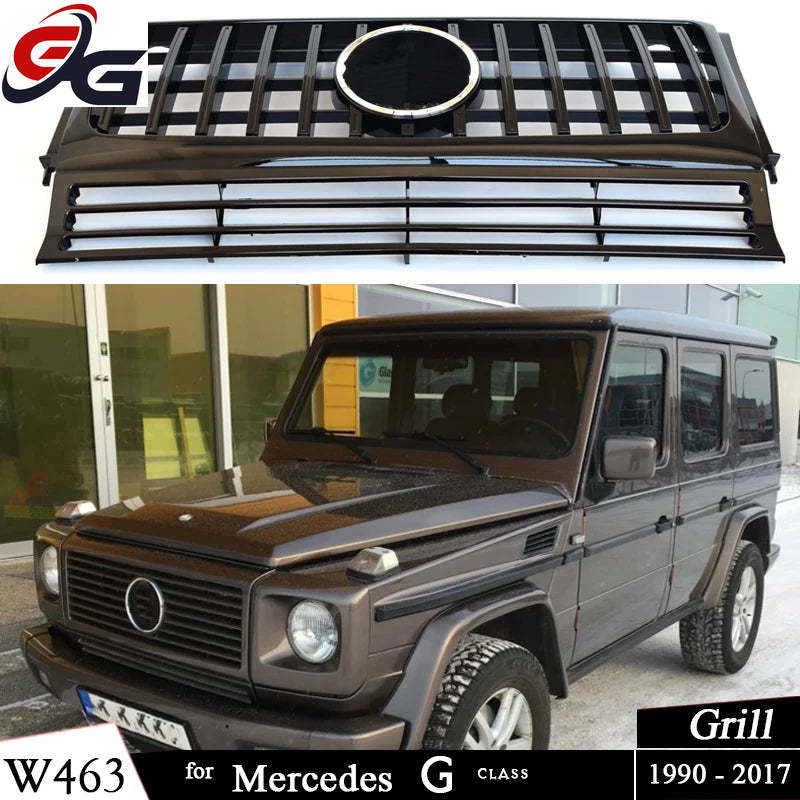 Front Bumper Centre Hood Grill Black Silver Grille for Mercedes G Class G Wagon W463 1990-2017 G350 G450 G500 Except G63 G65 AMG