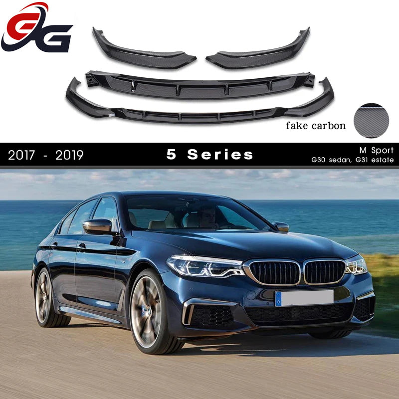 Carbon Fiber Printing Plastic Front Bumper Lip Spoiler for 2017 - 2019 BMW 5 Series G30 G31 M Sport 525i 530i 535i 540i M550i