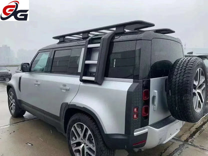 Black Silver Car Ladder Roof Racks & Boxes Foldable for Land Rover Defender 110 90 Side Climbing Ladders Bodyguard Accessories