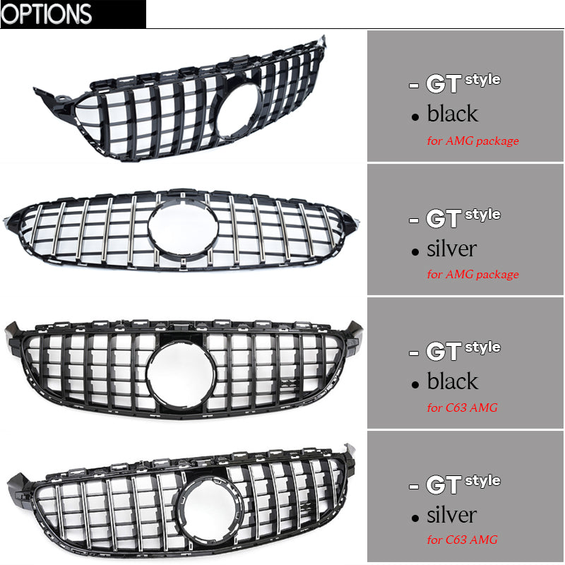 Panamericana Grille GTR Type Grill For Mercedes C Class W205 Sedan S205 Estate A205 Cabrio C205 Coupe 2015 - 2020 C180 C200 C300