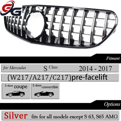 W217 Front Bumper Racing Grille Silver Grill for Mercedes S Class C217 Coupe A217 Cabriolet 2014-2020, Not for S65 AMG S63 AMG