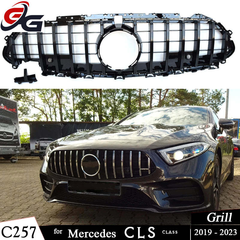 C257 GT Style Black Silver Grill Front Bumper Grille for Mercedes CLS Class 2018-2023 4-Door Coupe W257 CLS350 CLS53 AMG Grills