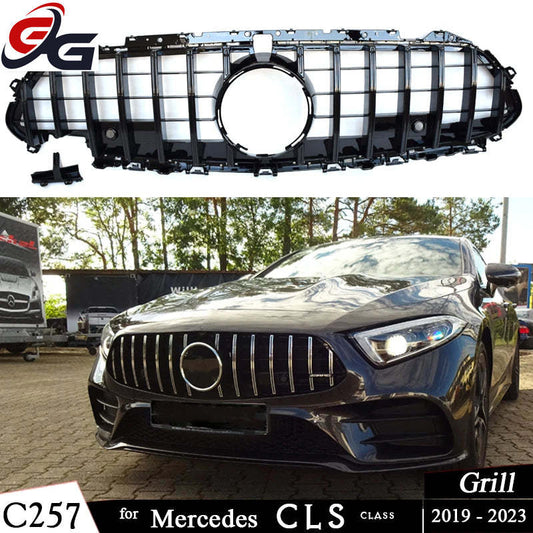 C257 GT Style Black Silver Grill Front Bumper Grille for Mercedes CLS Class 2018-2023 4-Door Coupe W257 CLS350 CLS53 AMG Grills