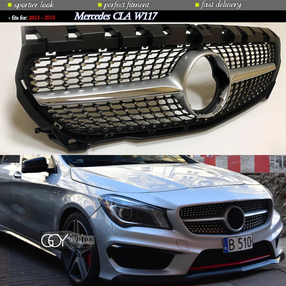 Replacement Front Bumper Diamonds Grille Fit For Mercedes CLA Class W117 C117 Coupe X117 Shooting Brake 2013 - 2018