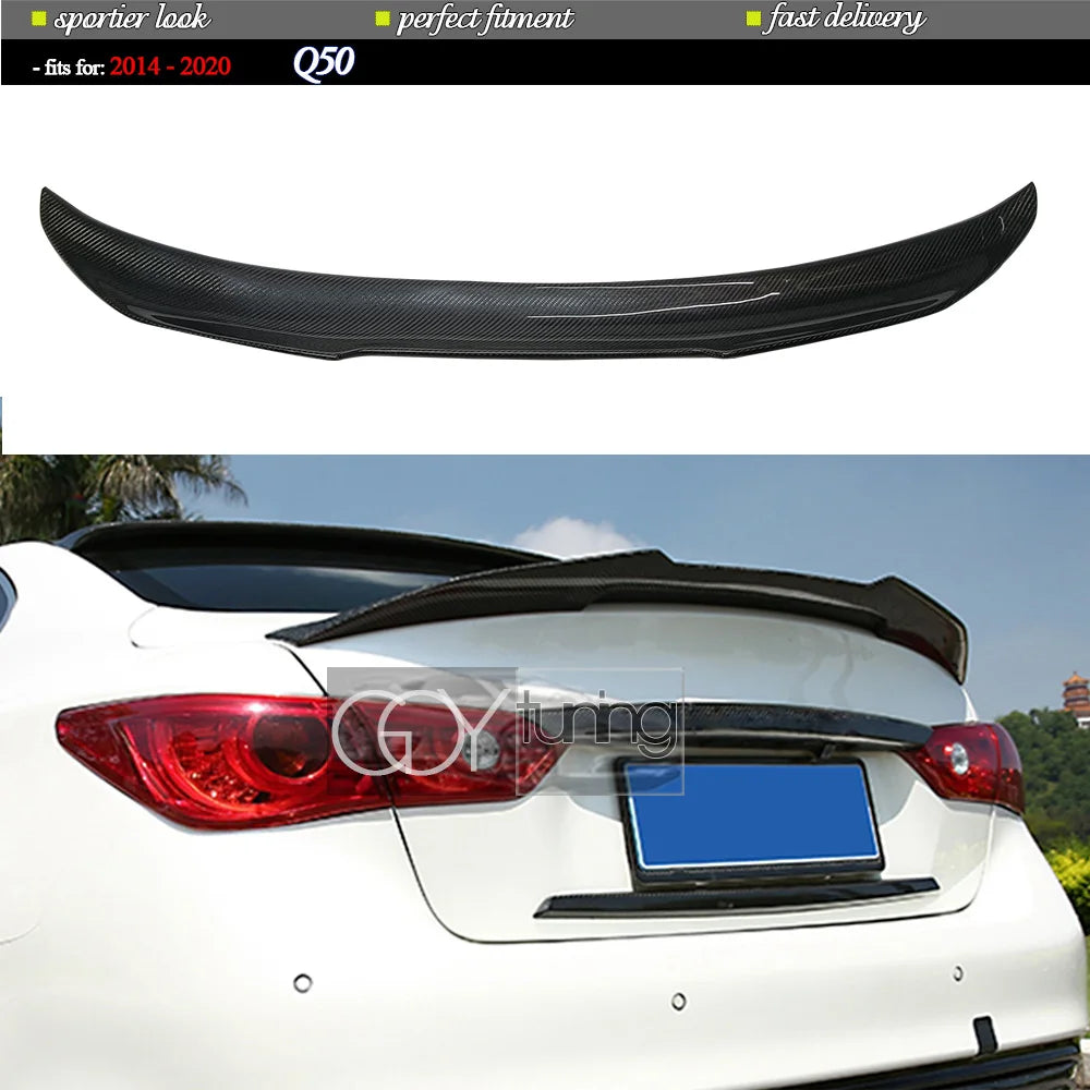 3*3 Carbon Fiber Rear Trunk Spoiler Duckbill Boot Wing for Infiniti Q50 4-Door Sedan (2013 - 2020), Fitment Guranteed