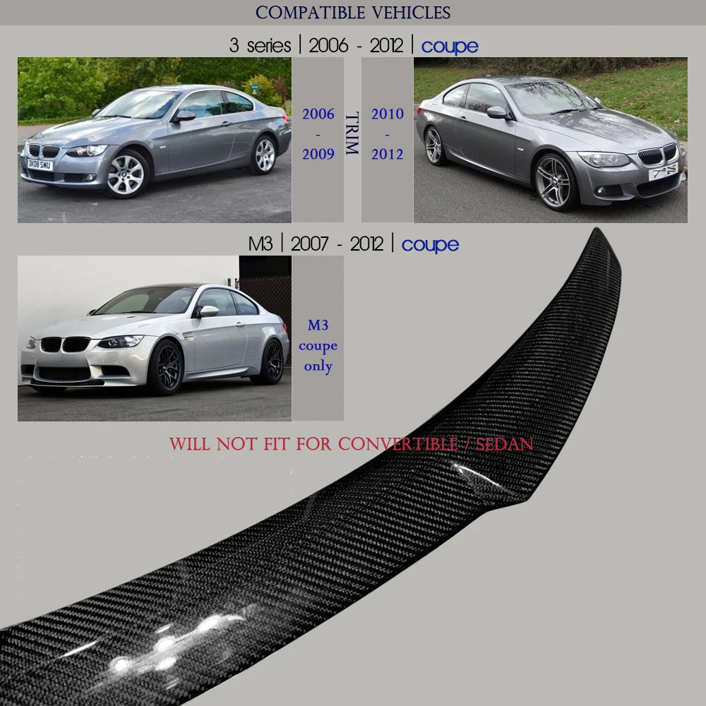 3*3 Carbon Fiber Rear Trunk Spoiler Boot Wing Ducktail Perfectly Fit for BMW 3 Series Coupe (E92) & M3 Coupe 2006 - 2012