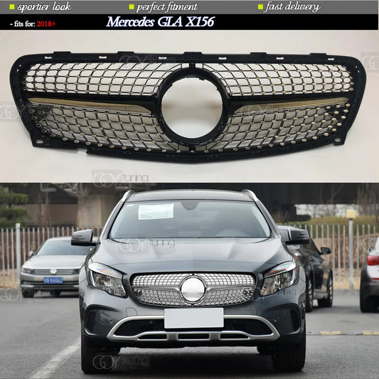 ABS Black Silver Replacement Front Bumper Radiator Diamonds Grille Fit For Mercedes GLA Class X156 2017 - 2019