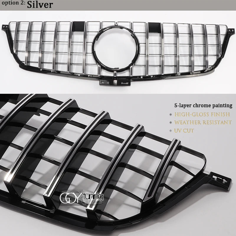 ABS Black Silver Replacement Front Bumper Radiator GTR Grille Fit For Mercedes M ML Class W166 Pre-Facelift 2012 - 2015