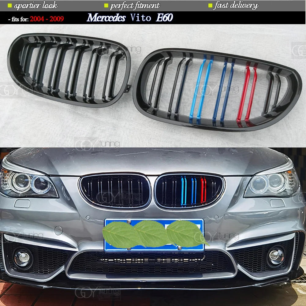 Gloss M Tri-color 2-Slat Front Bumper Kidney Radiator Grille for BMW E60 2004 - 2009 5 Series Sedan E61 Estate & E60 M5