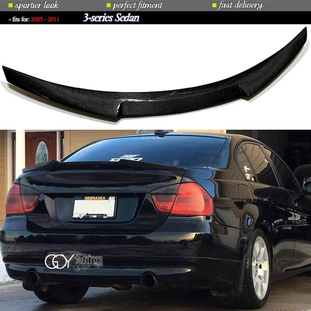 Carbon Fiber Rear Trunk Spoiler Deck Lid Duck Wing for BMW 3 Series 4-Door Sedan (E90) & M3 Sedan 2005 - 2011, Perfect Fitment