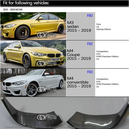 3*3 3K Carbon Fiber Front Bumper Splitter Canards 1 Pair for BMW F80 M3 F82 F83 M4 CS Competition 2015 - 2019