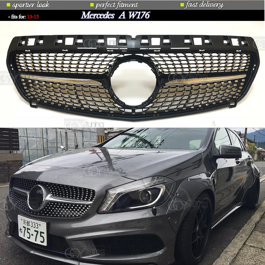 ABS Black Silver Replacement Front Bumper Radiator Diamonds Grille Fit For Mercedes A Class W176 2013 - 2015