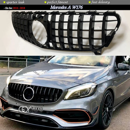 Replacement Black Silver Front Bumper Racing Grille GT Look Fit For Mercedes A Class W176 2016 2017 2018