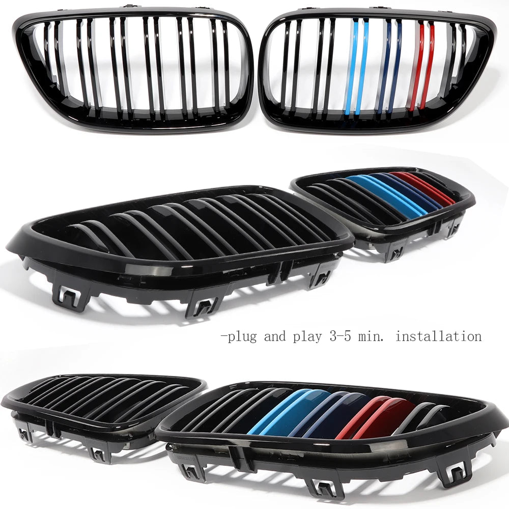 M Tri-colour Front Bumper Grill Kidney Radiator Grille for BMW 2014 - 2019 2-series F22 F87 M2 2-Door Coupe F23 Convertible