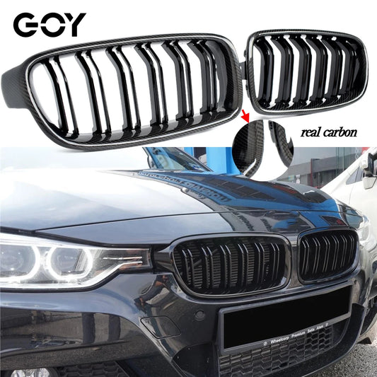 Carbon Fiber Gloss Black Front Bumper Kidney Radiator Grille for BMW 2012 - 2018 F30 3-series Sedan, F31 Estate (Not Fit for M3)