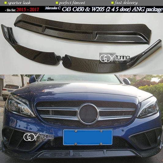 3*3 Carbon Fiber Front Bumper Vent Trim For Mercedes C Class W205 S205 A205 C205 2018 - 2020 4 5 2 Door C43 C450 & ANG Package