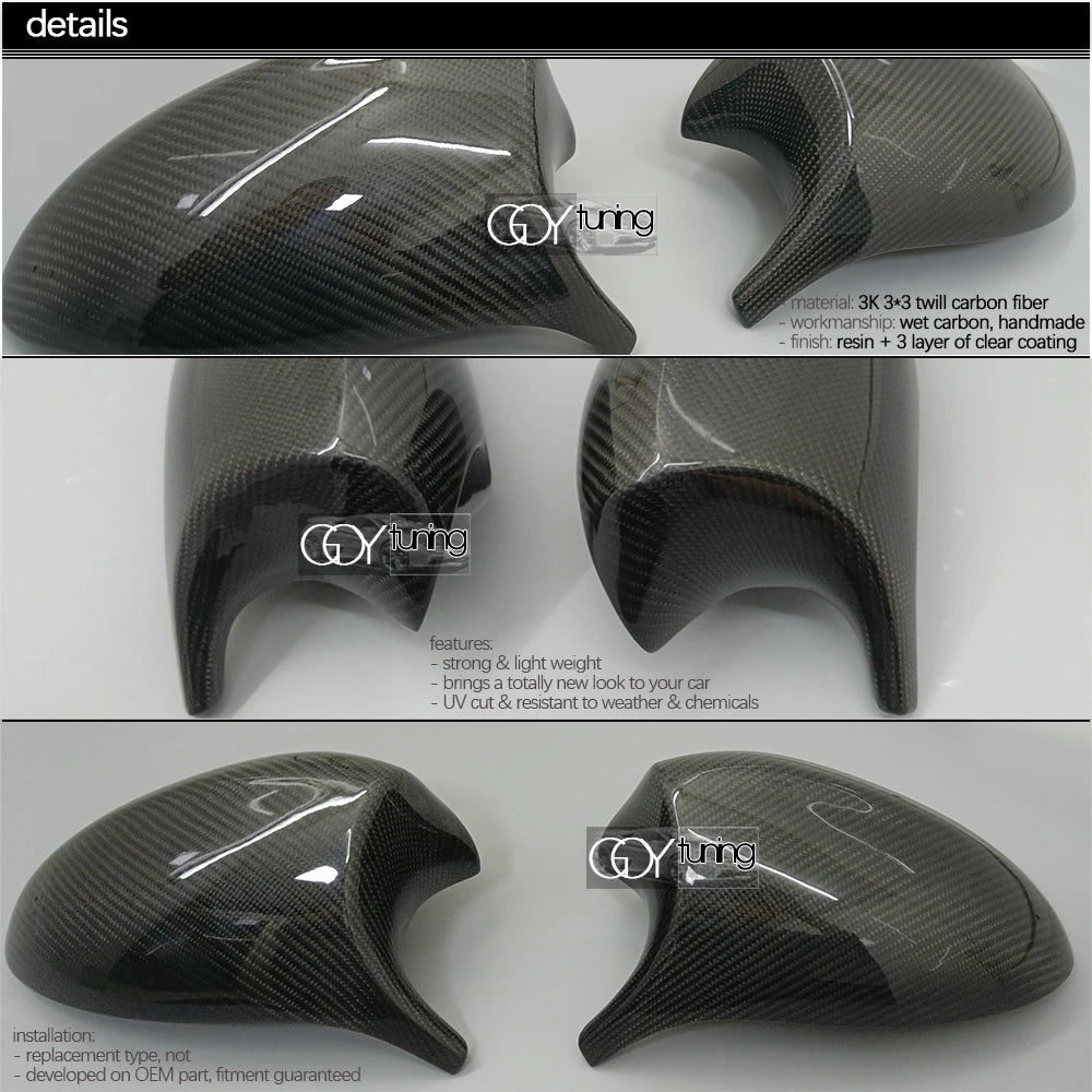 Carbon Fiber Door Mirror Cap Covers for Pre-facelifted (2006 - 2009) E8X 1-series E82 E87 E82 E88 & E9X 3-series E90 E91 E92 E93