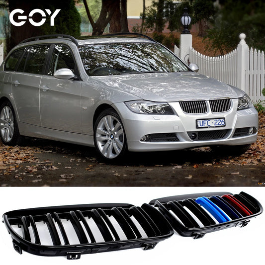 Gloss Black M Tri-colour Front Bumper Kidney Radiator Grille for BMW 2005 - 2007 E90 3 Series Sedan, E91 Tourer (Not for M3)