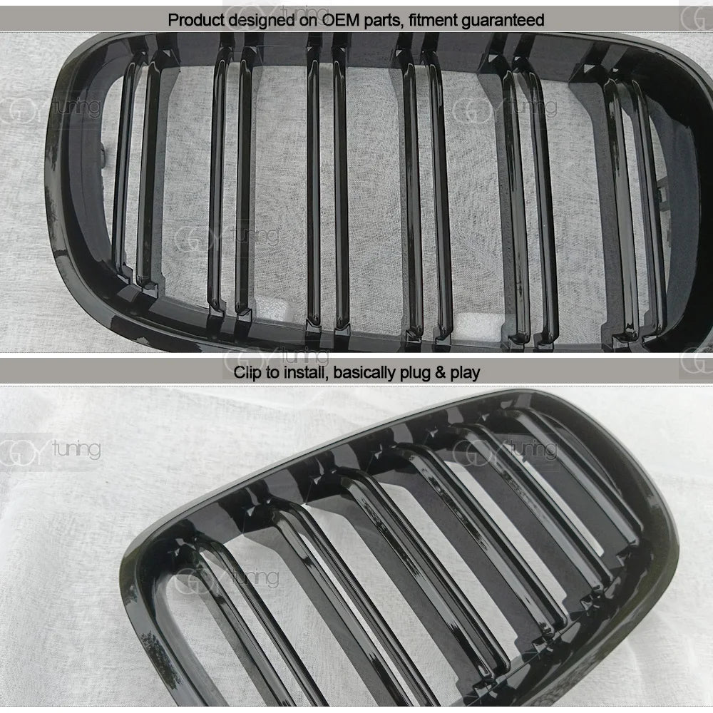 Gloss Black Dual-Slat Front Bumper Kidney Radiator Grille for BMW 2007 - 2014 E70 X5, E71 E72 X6, X5M X6M