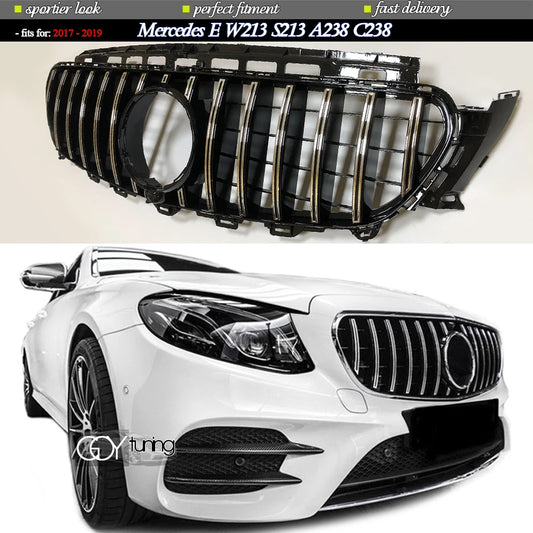 ABS Black Silver Replacement Front Bumper Radiator GTR Grille Fit For Mercedes E Class W213 A238 C238 2017 - 2019