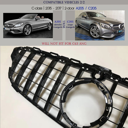 ABS Black Silver Replacement Front Bumper Radiator GTR Grille Fit For Mercedes C Class W205 2015 - 2017