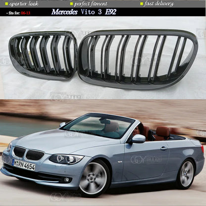 Gloss Black Dual-Slat Front Bumper Kidney Radiator Grille for BMW 2009 - 2012 E92 3 Series Coupe, E93 Convertible (Not for M3)