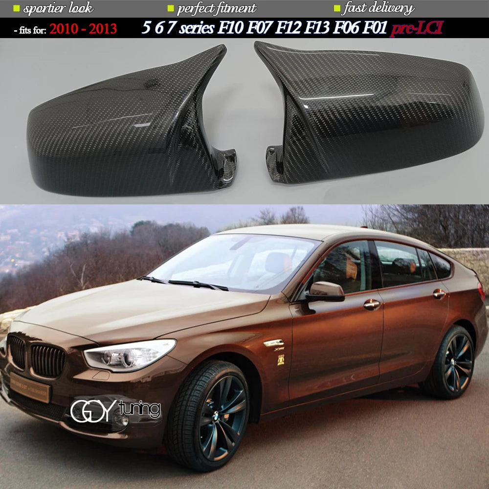 Glaze Carbon Fiber Door Side Mirror Cover Casing Caps for BMW 5 6 7 Series 2010 - 2013 F07 GT F10 F11 F06 F12 F13 6 F01 Pre-LCI