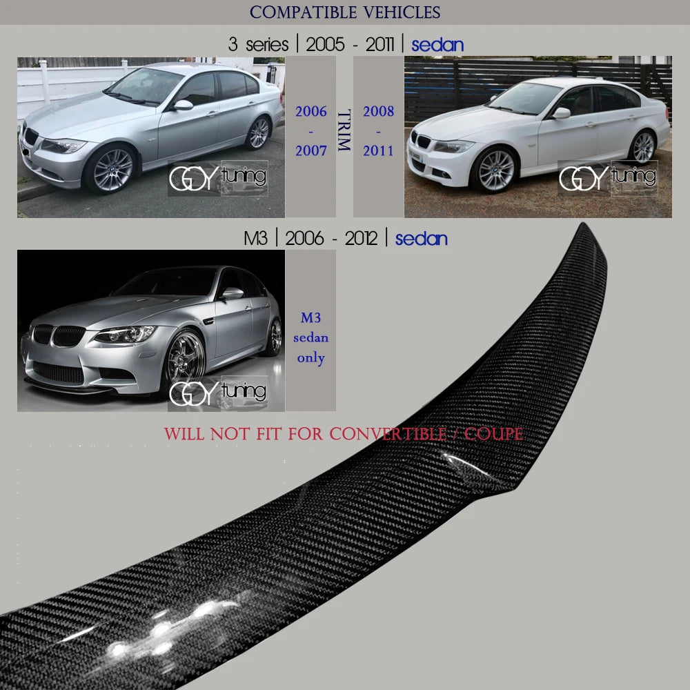 3*3 High-kick Carbon Fiber Rear Trunk Spoiler Car Wing for BMW E90 3 Series 2005 - 2011 & E90 M3 2006 - 2012 Fitment Guaranteed