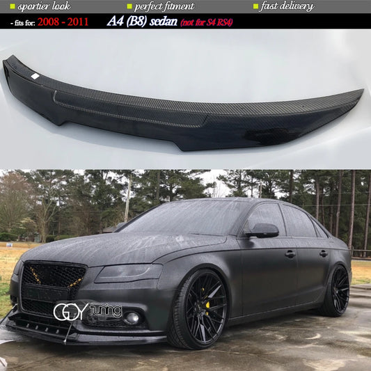 3*3 Carbon Fiber Rear Trunk Spoiler Deck Lid Wing for Audi A4 B8 4-Door Sedan (2008 - 2011) Only