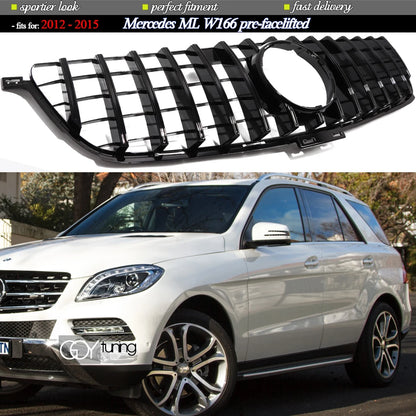 ABS Black Silver Replacement Front Bumper Radiator GTR Grille Fit For Mercedes M ML Class W166 Pre-Facelift 2012 - 2015