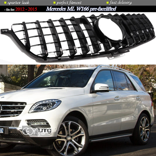 ABS Black Silver Replacement Front Bumper Radiator GTR Grille Fit For Mercedes M ML Class W166 Pre-Facelift 2012 - 2015