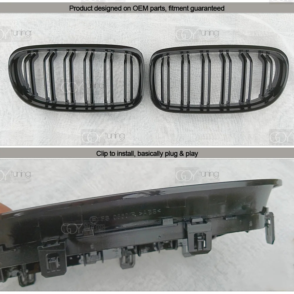 Gloss Black Dual-Slat Front Bumper Kidney Radiator Grille for BMW 2008 - 2011 E90 3 Series Sedan, E91 Estate