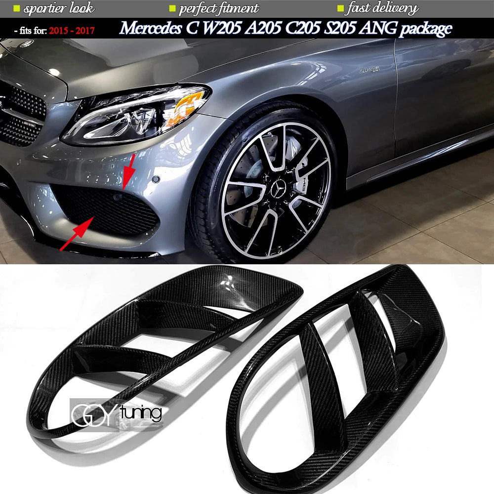 3*3 Carbon Fiber Front Bumper Vent Trim For Mercedes C Class W205 S205 A205 C205 2015 - 2017 4 5 2 Door C43 C450 & ANG Package