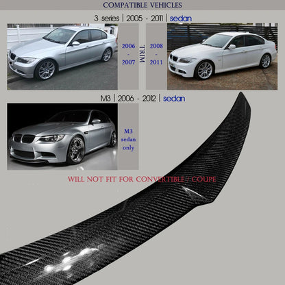 Carbon Fiber Rear Trunk Spoiler Deck Lid Duck Wing for BMW 3 Series 4-Door Sedan (E90) & M3 Sedan 2005 - 2011, Perfect Fitment