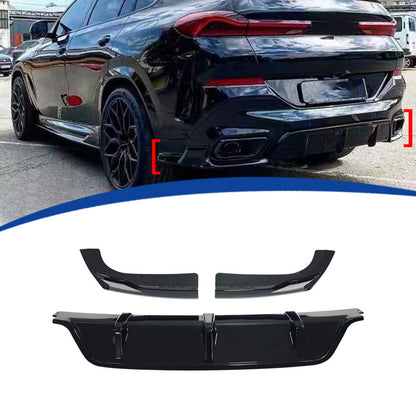 Blacked-Out 3-Section Rear Diffuser Lip for BMW X6 G06 (2020 - 2026), Glossy Black