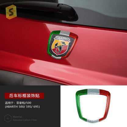Real Carbon Fiber Rear Emblem Frame Trim for Fiat 500