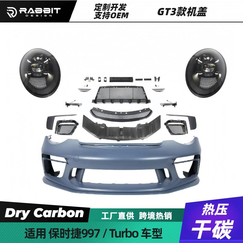 适用于保时捷997改装升级GT3注塑PP前杠总成LED前大灯老改新包围
