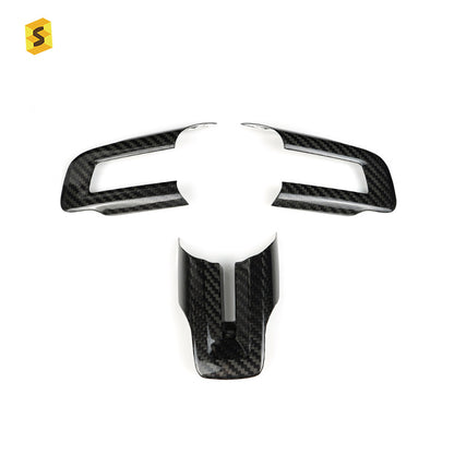 Carbon Fiber Steering Wheel Button Frame Trim for Ford Mustang