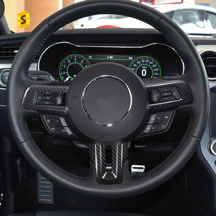 Carbon Fiber Steering Wheel Button Frame Trim for Ford Mustang