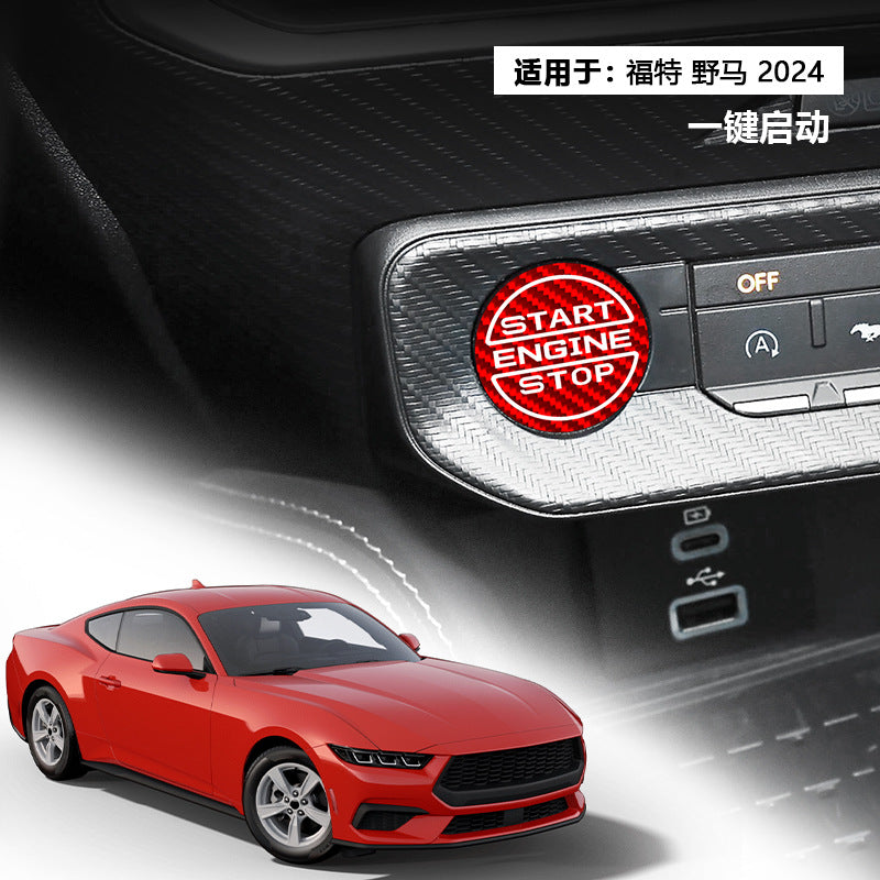 Real Carbon Fiber Push-Start Button Trim for Ford Mustang (2024)