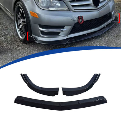 Sport 3-Section Front Lip Spoiler for Mercedes-Benz C-Class W204 (2012 - 2014), Glossy Black