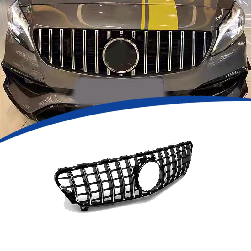 GT-Style Front Grille for Mercedes-Benz A-Class W176 (2016 - 2018), Glossy Black & Semi-Silver
