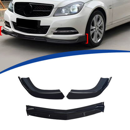 Standard 3-Section Front Lip Spoiler for Mercedes-Benz C-Class W204 (2012 - 2014), Glossy Black